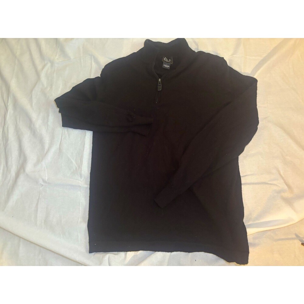 Jos. A. Bank Traveler Mens Large Black 1/4 Zip Pullover Sweater 100% Merino Wool